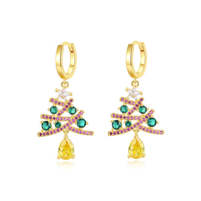 Christmas Tree With Colorful Rhinestones Personality Shining Earrings