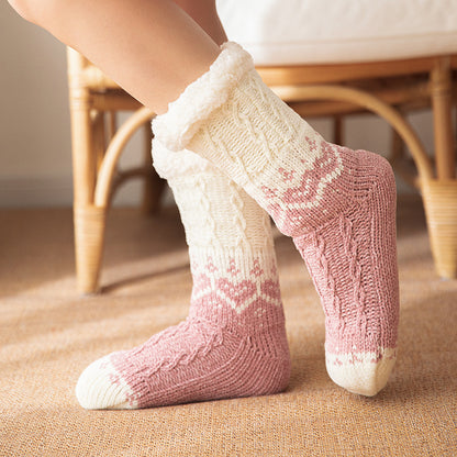 Love Knitted Plush Floor Socks Winter Warm Non-slip Carpet Socks