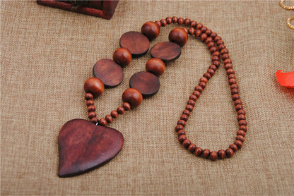 Wooden Jewelry Female Retro Ethnic Style Pendant Sweater Chain Necklace