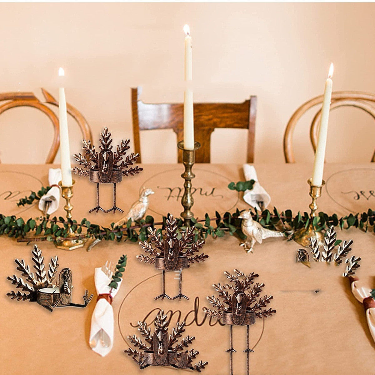 Retro Metal Turkey Candlestick Thanksgiving Desktop Decoration Candle Holder