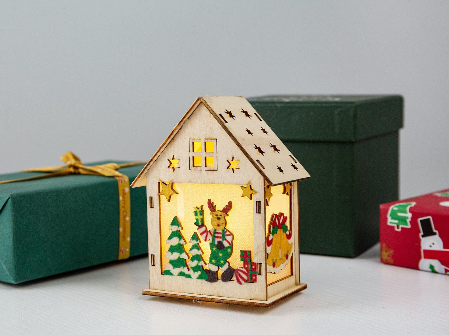 Christmas Decorations Wooden House Luminous Colored Cabin