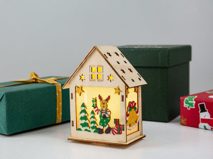 Christmas Decorations Wooden House Luminous Colored Cabin
