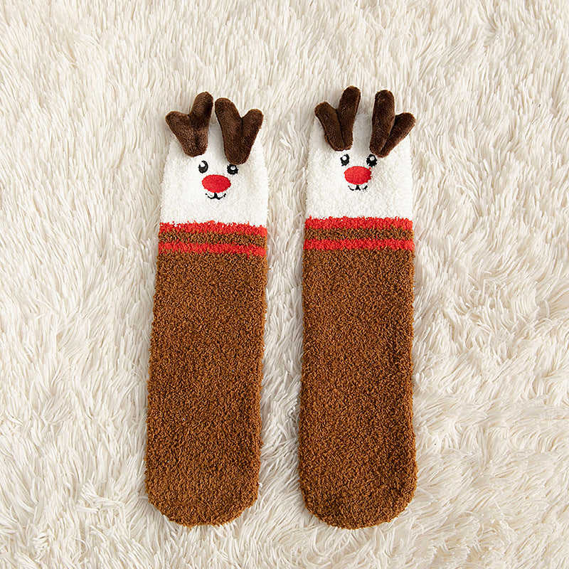 No-shedding Cute Elk Elk Santa Claus Snowman Fleece Socks