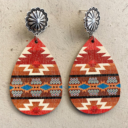 Women's Fashion Retro Geometric Wooden Earrings