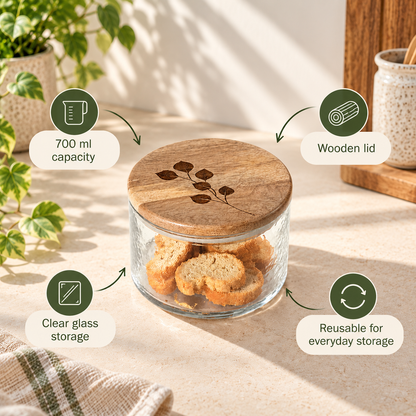 700 ml Glass Storage Jar with Wooden Lid
