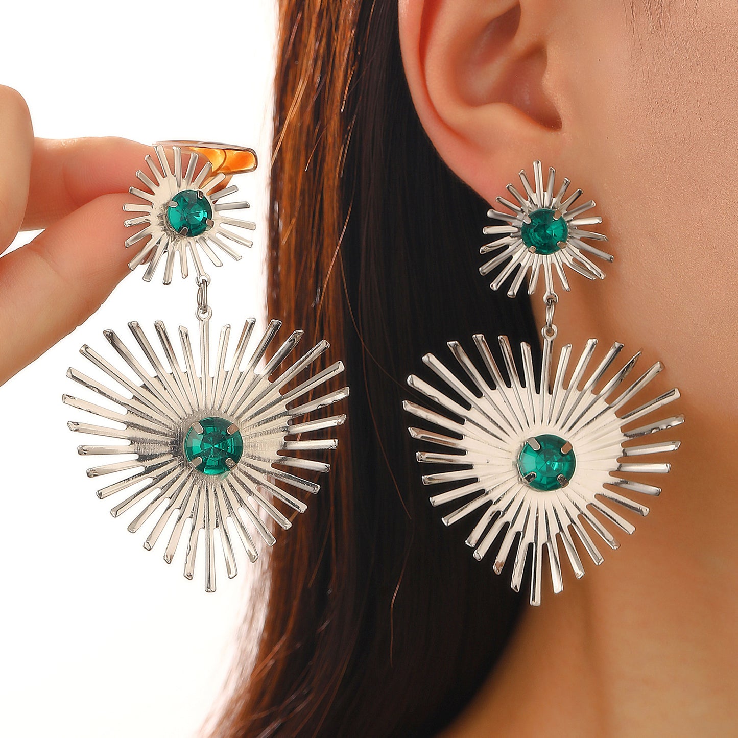 Bohemian Sunflower Heart-shaped Earrings With Rhinestone