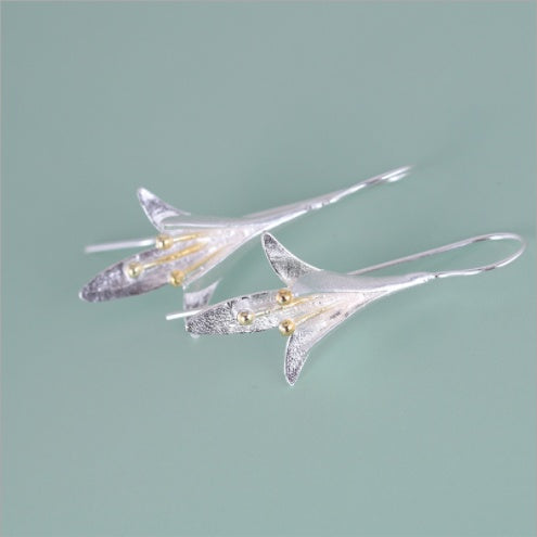 Flower Long Earrings Elegant Lady Anti Allergy Silver 925 Fashion Jewelry
