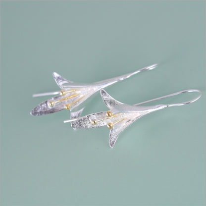 Flower Long Earrings Elegant Lady Anti Allergy Silver 925 Fashion Jewelry