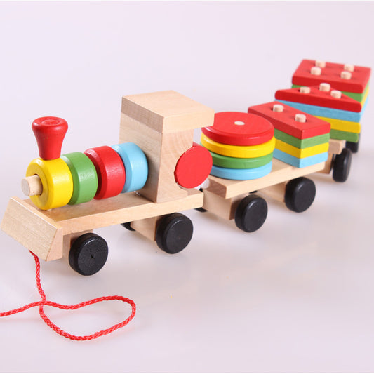Wooden Train Three-section Tractor Toy Children's Intelligence Puzzle Toys