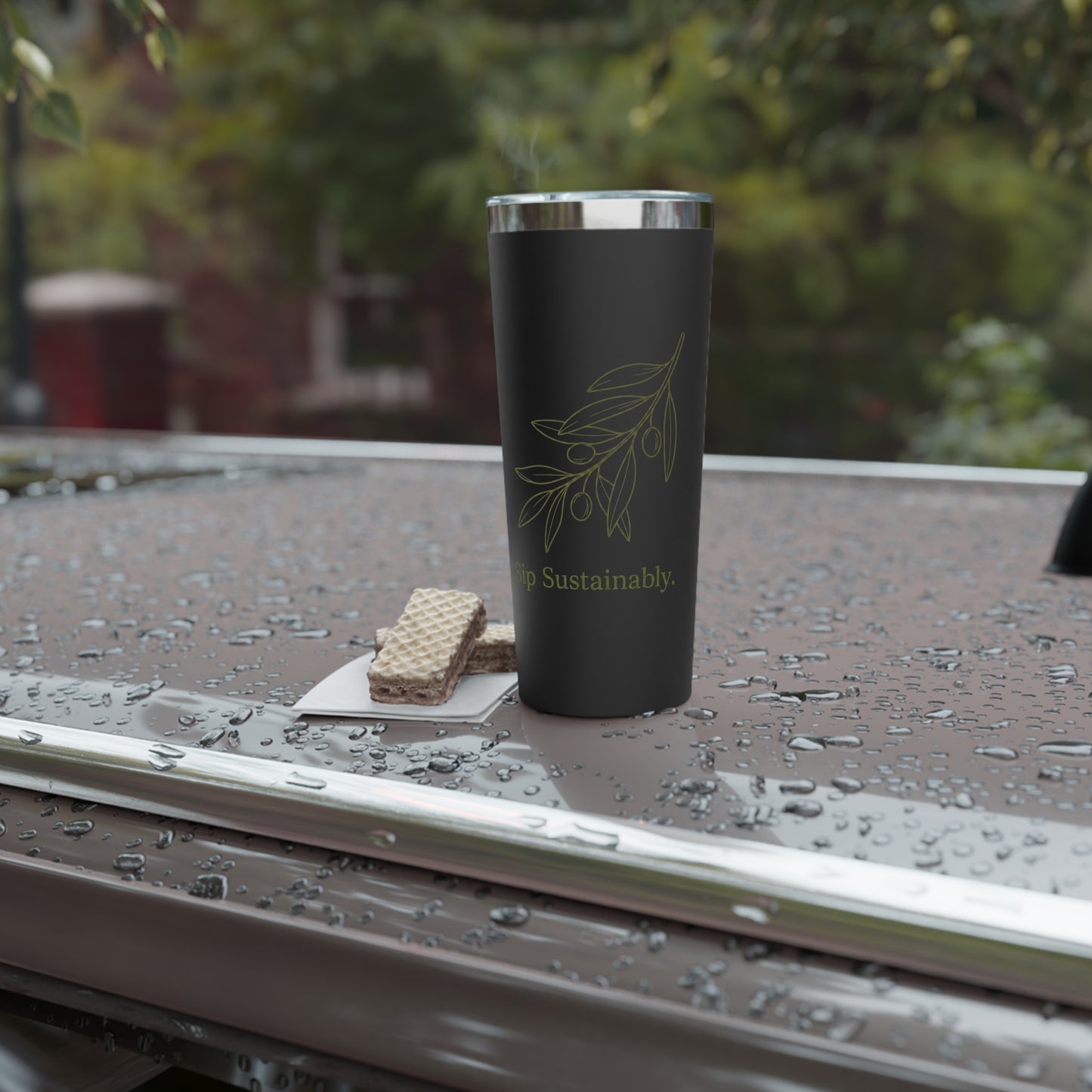 Eco Olive Branch 22oz Insulated Tumbler — "Sip Sustainably"