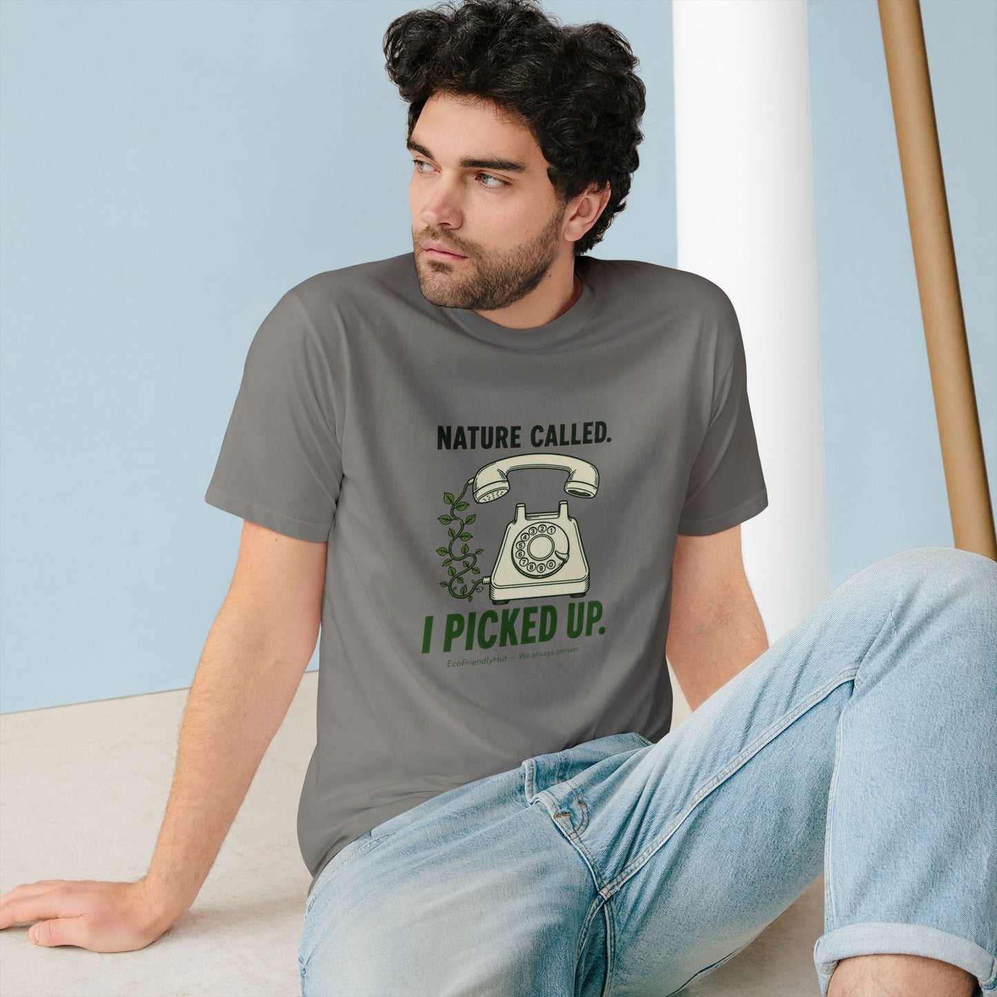 Nature Called T‑Shirt — “I Picked Up” Vintage Phone Eco Graphic Tee
