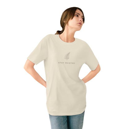 Stay Rooted Organic T-Shirt — Minimal Leaf Graphic, Natural Lifestyle Tee