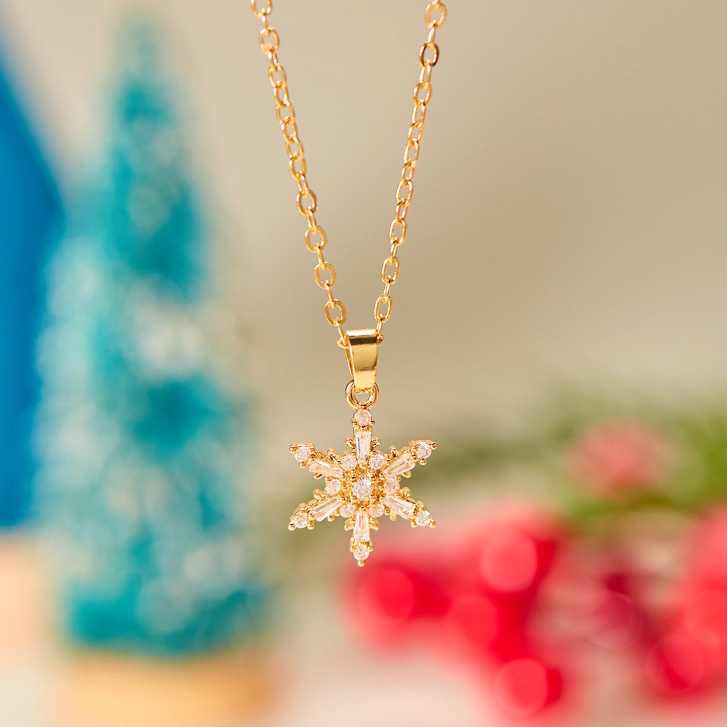 Christmas Snowflake Copper Inlaid Necklace