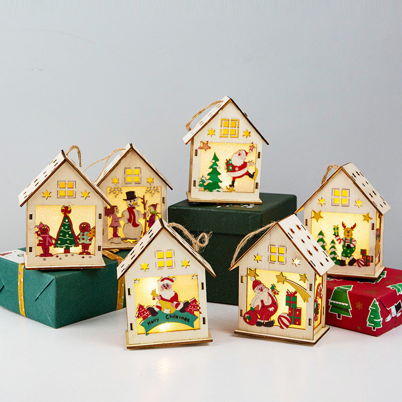 Christmas Decorations Wooden House Luminous Colored Cabin