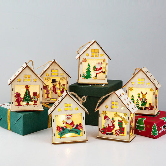 Christmas Decorations Wooden House Luminous Colored Cabin