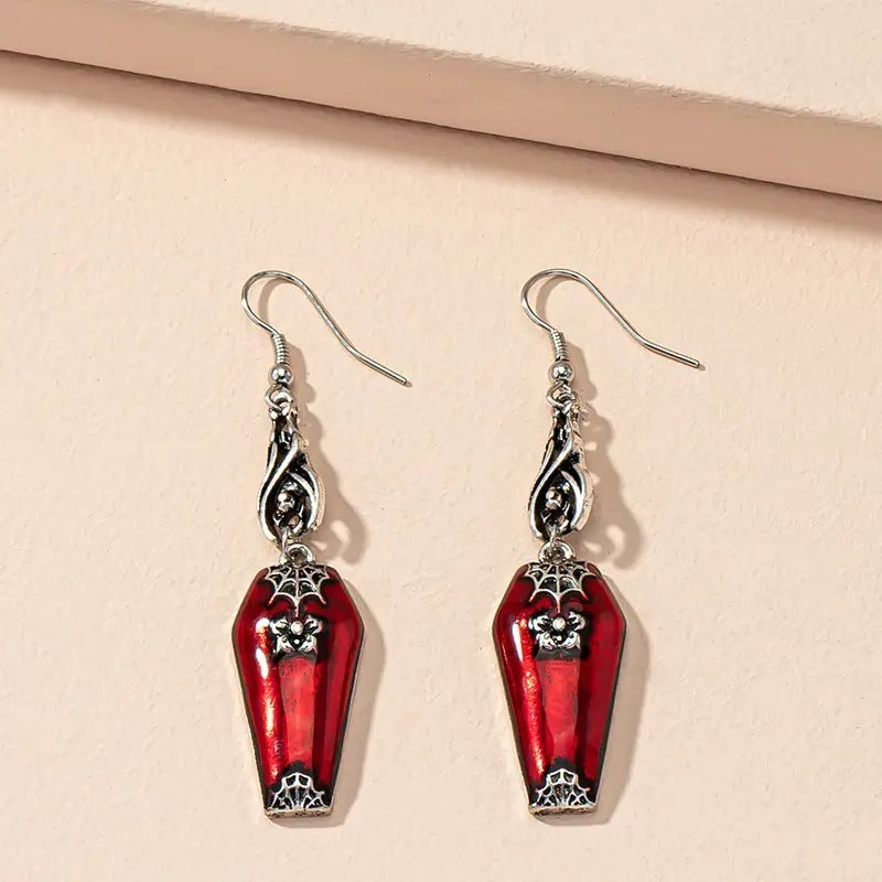 Halloween Style Red Bat Spider Retro Earrings