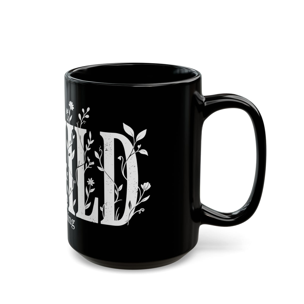 Ceramic Coffee Mug, Black Floral — 11oz/15oz