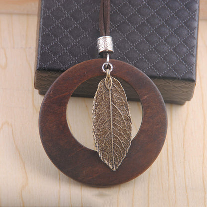 Wooden Jewelry Female Retro Ethnic Style Pendant Sweater Chain Necklace