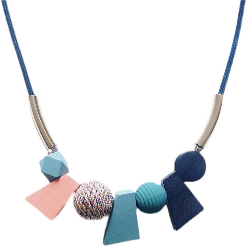 Large Wooden Beads Geometric Pendant Colorful Necklaces