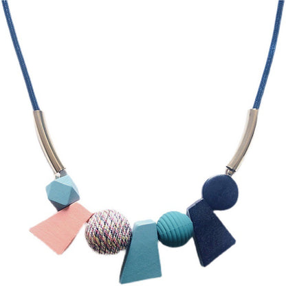 Large Wooden Beads Geometric Pendant Colorful Necklaces