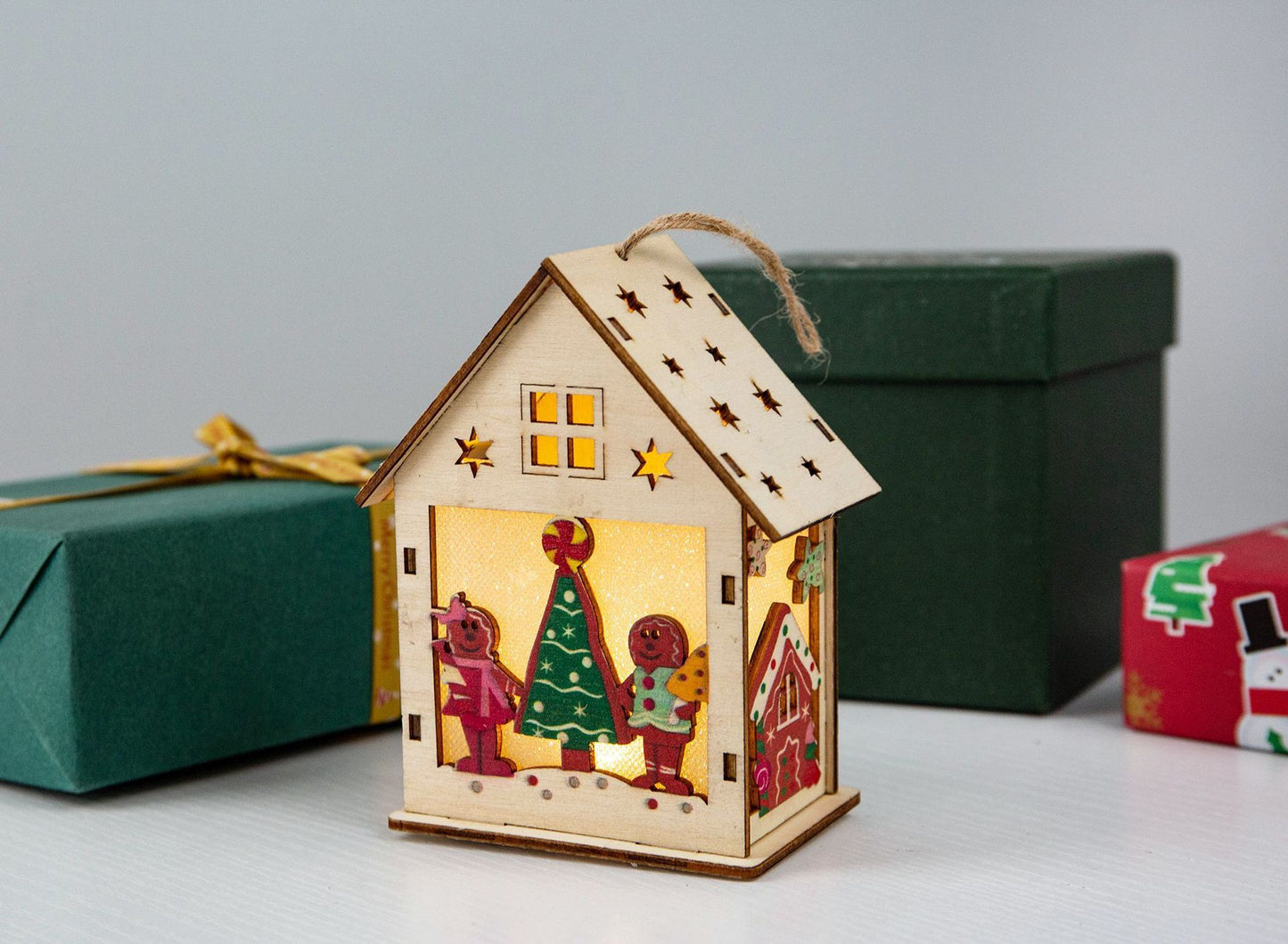 Christmas Decorations Wooden House Luminous Colored Cabin