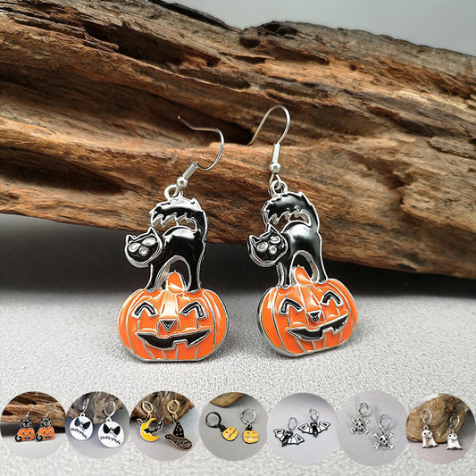 Halloween Funny Female Personality Ghost Pumpkin Bat Earrings