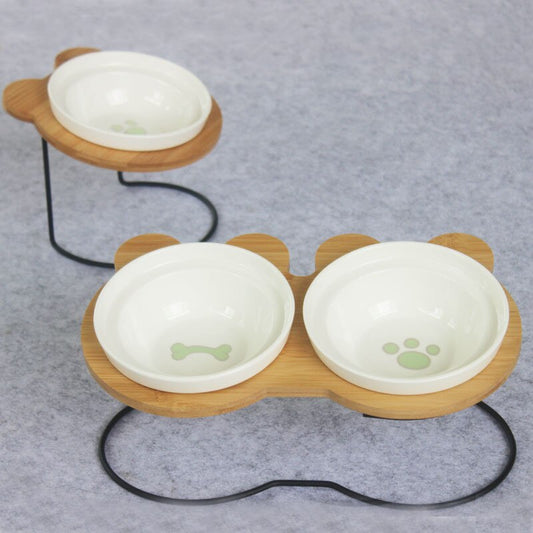 Slanted Pet Bowl with Bamboo Stand