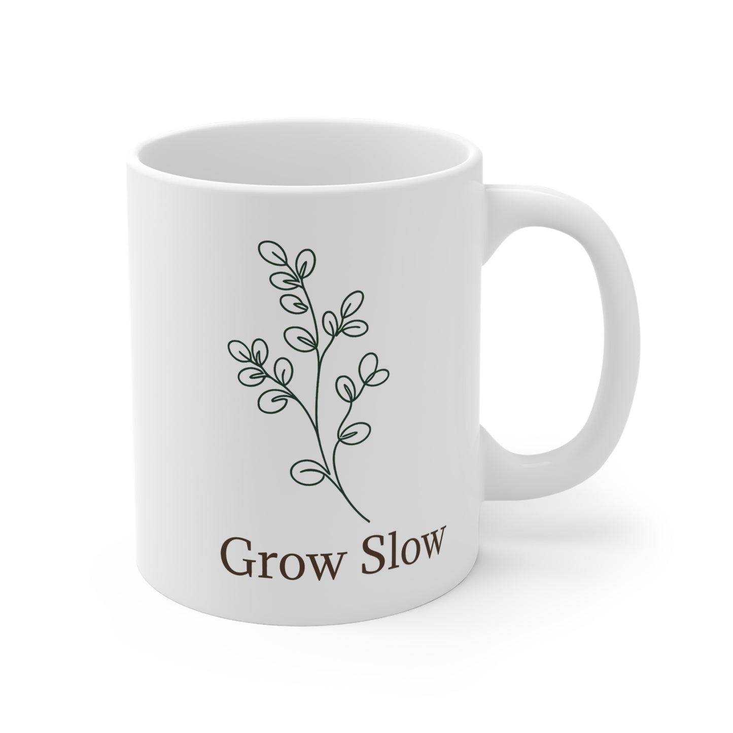 Grow Slow Plant Mug — Minimal Botanical 11oz Coffee Cup for Plant Lovers
