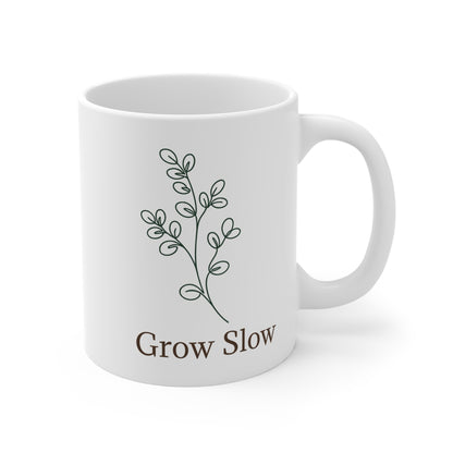 Grow Slow Plant Mug — Minimal Botanical 11oz Coffee Cup for Plant Lovers