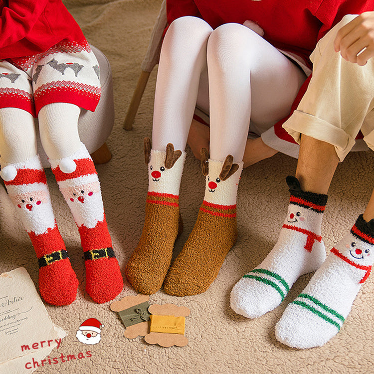 No-shedding Cute Elk Elk Santa Claus Snowman Fleece Socks