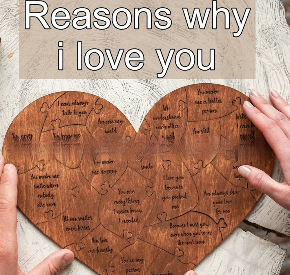 Reasons Why I Love You Wooden Heart Puzzle Romantic Jigsaw Puzzle