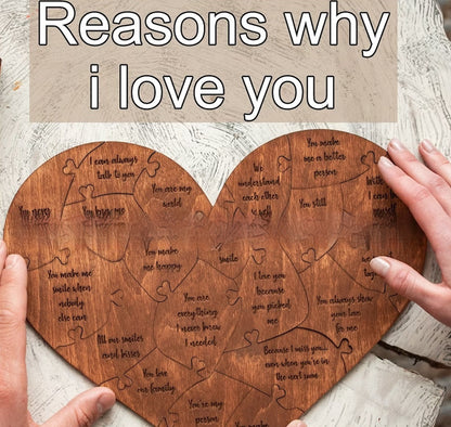 Reasons Why I Love You Wooden Heart Puzzle Romantic Jigsaw Puzzle