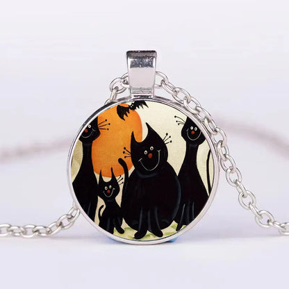 Halloween Round Pumpkin Ghost Bat Necklace