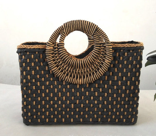 Wooden Handle Beach Bag Handbag