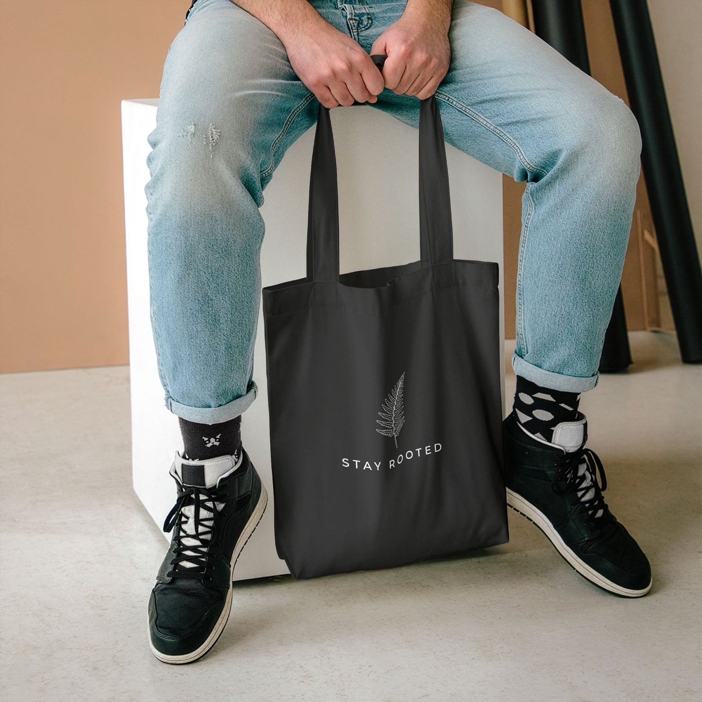 Stay Rooted Tote Bag — Minimal Fern Design Cotton Grocery & Market Bag