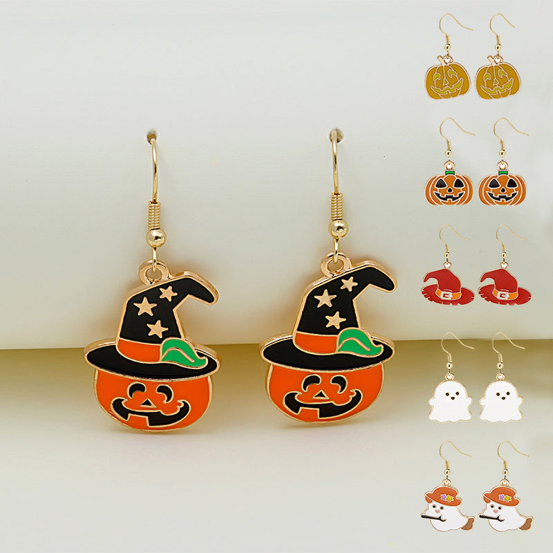 Halloween Cute Pumpkin Spooky Oil Drip Alloy Earrings