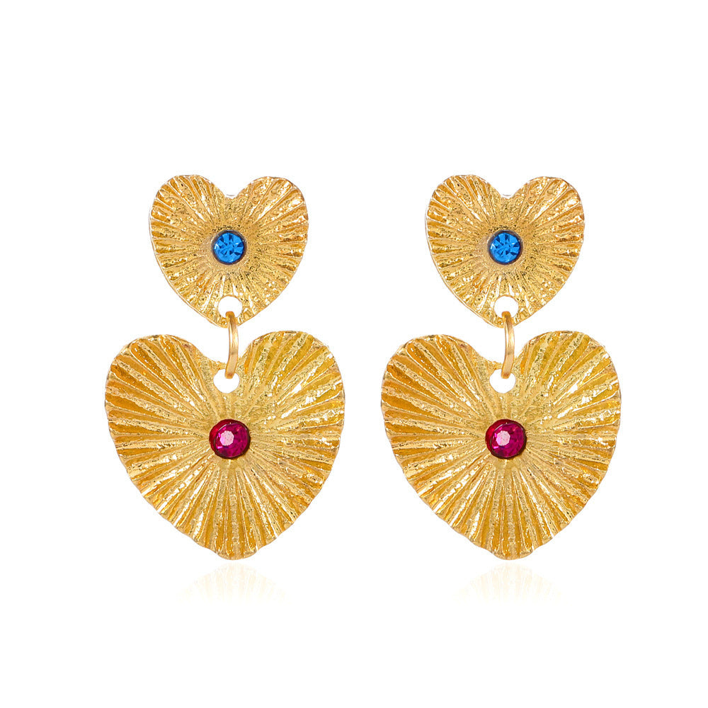 Bohemian Sunflower Heart-shaped Earrings With Rhinestone