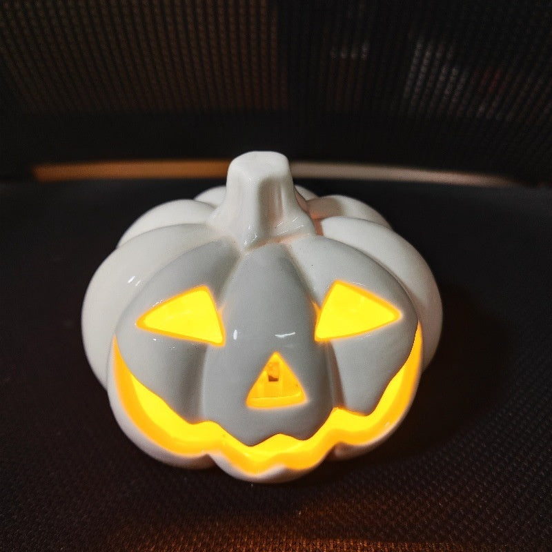 Halloween Ceramic Luminous Skull Pumpkin Lamp