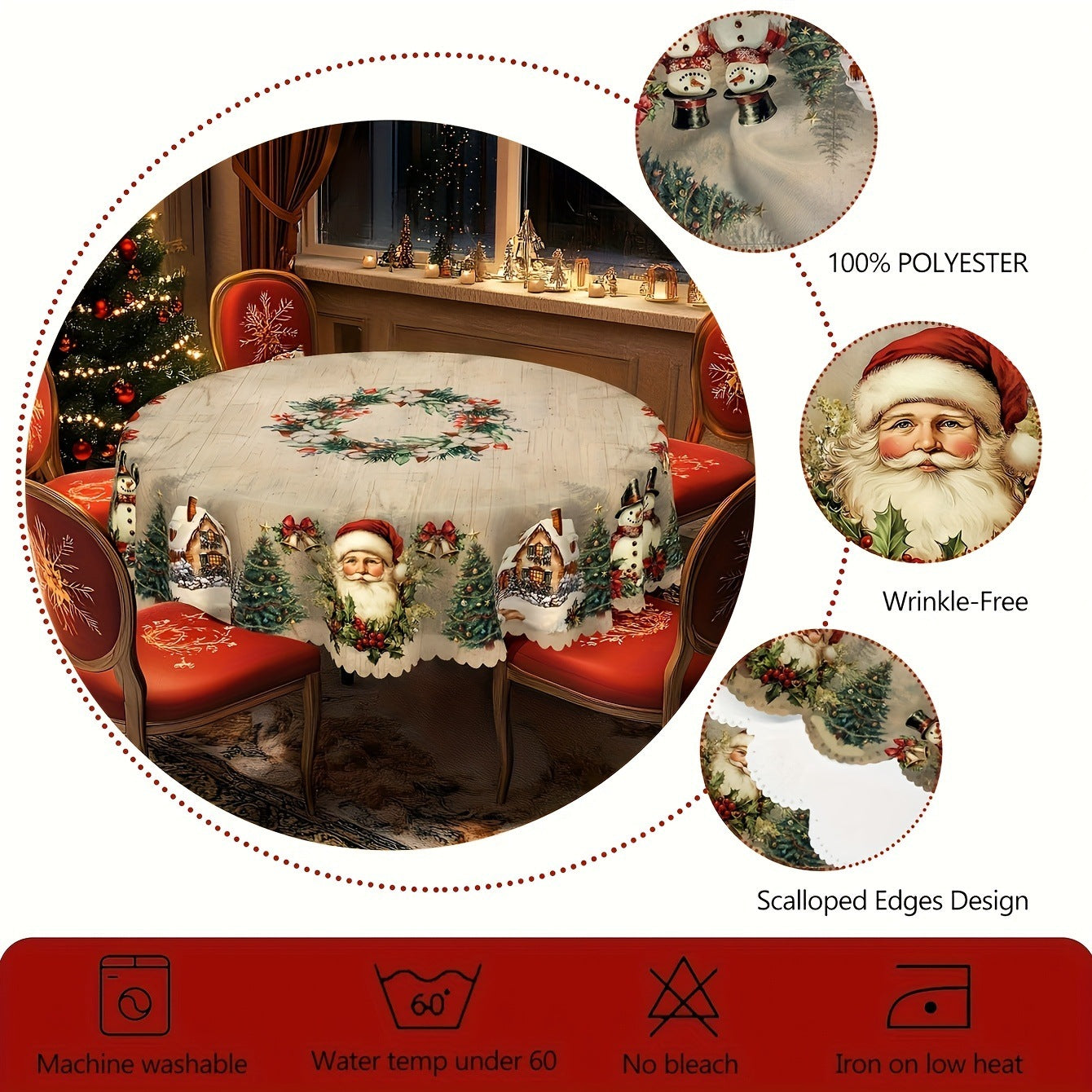 Christmas Theme Round Tablecloth With Santa Claus Table Flag
