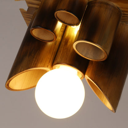 Wooden Bamboo Hemp Rope Ceiling Lamp