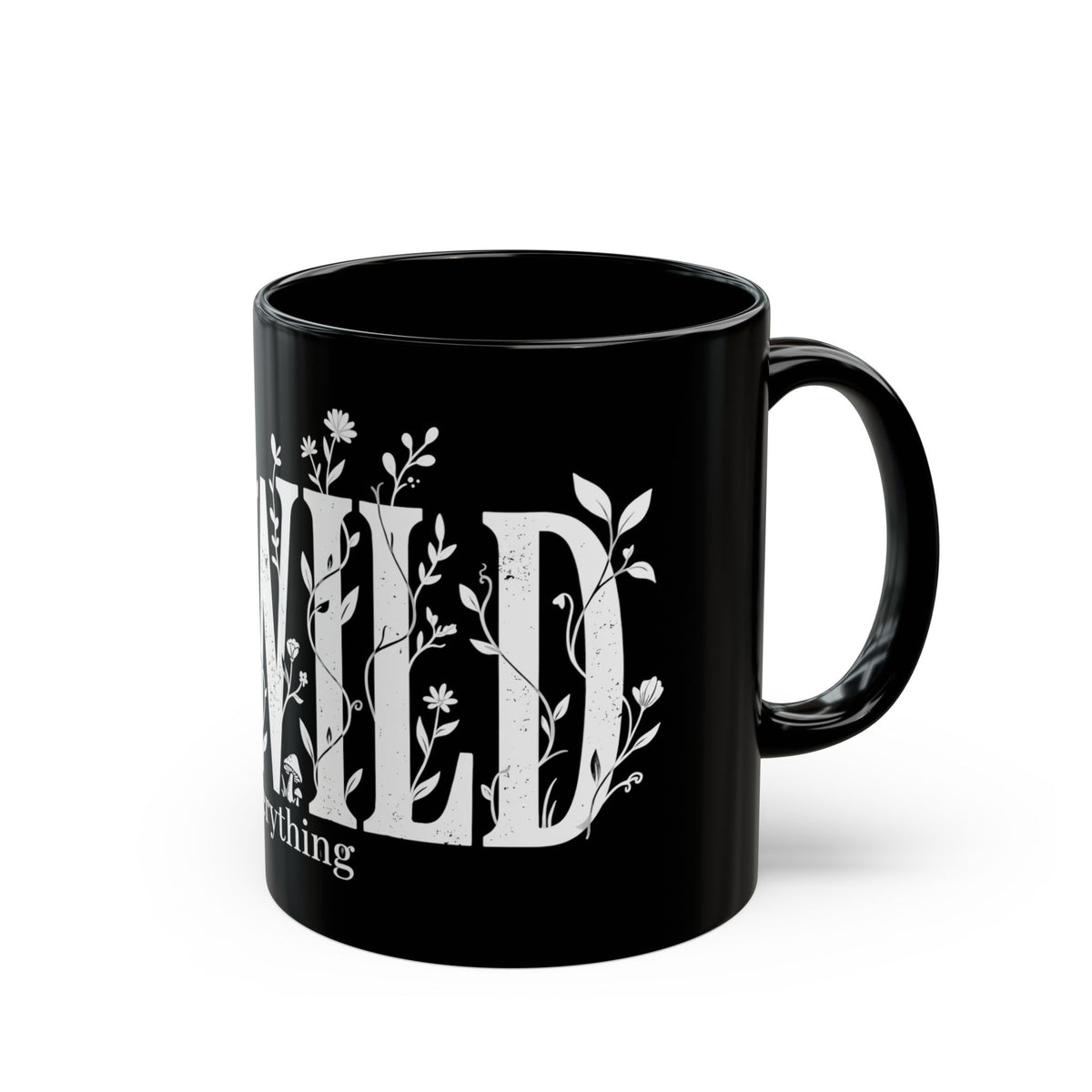 Ceramic Coffee Mug, Black Floral — 11oz/15oz