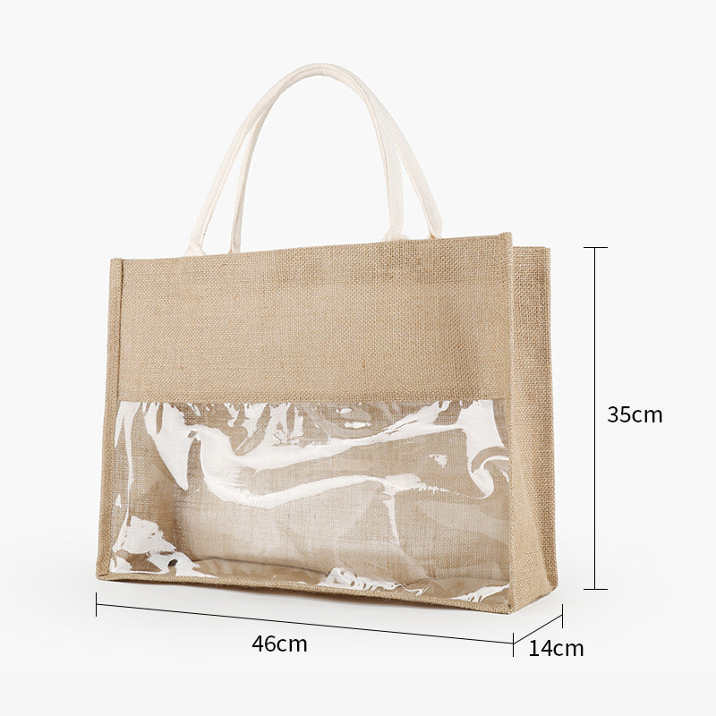 Retro Linen Transparent Large-capacity Handbag