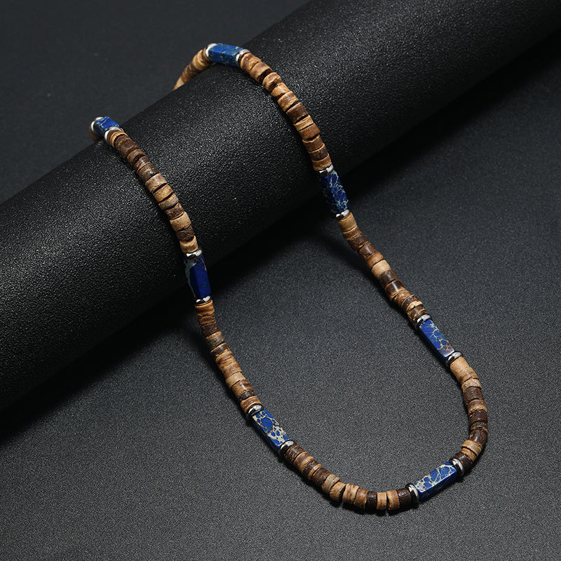 Vintage Bohemian Ethnic Style Coconut Shell Wooden Bead Natural Stone Necklace