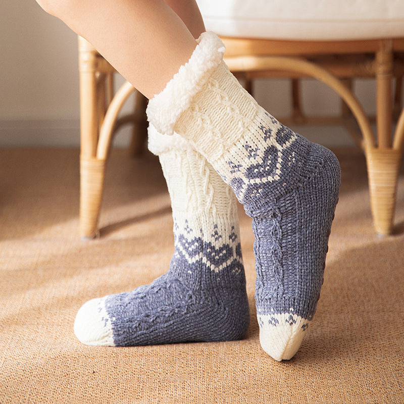 Love Knitted Plush Floor Socks Winter Warm Non-slip Carpet Socks