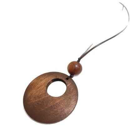 Wooden Love Ring Leather Rope Pendant Necklace