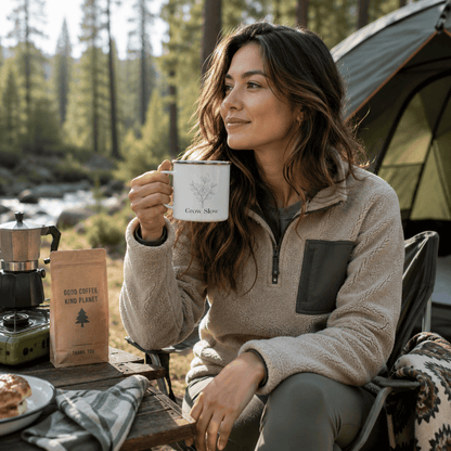 Enamel Mug — "Grow Slow" Minimalist Plant Camping Cup