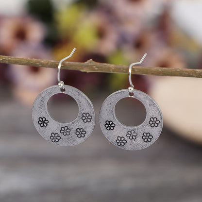 Creative Carved Round Retro Geometric New Flower Earrings