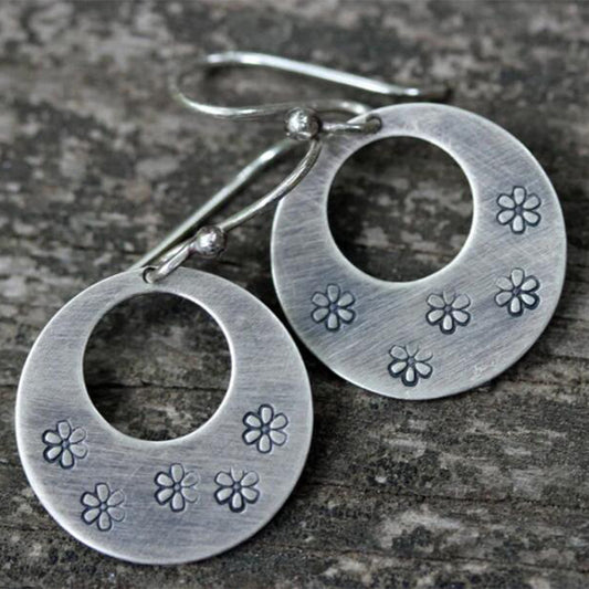 Creative Carved Round Retro Geometric New Flower Earrings