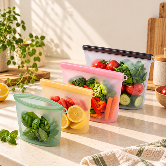 Reusable Silicone Food Storage Bags: Airtight, 4 Sizes