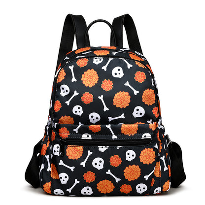 Halloween Skull Print Waterproof Large Capacity Zipper Multi-pocket Backpack